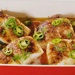 California Star Ruby Grapefruit Jalapeño Baked Cod
