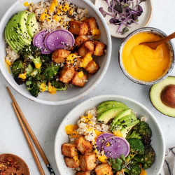 Tofu Broccoli Bowls With Carrot Ginger Dressing