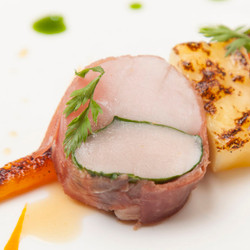 Sous Vide Saddle Of Rabbit With Carrot, Dill And Camomile Broth