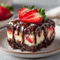 Chocolate Covered Strawberry Poke Cake