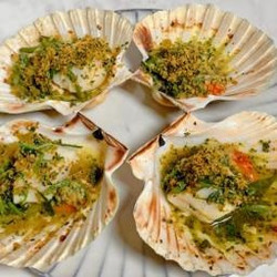 Baked Scallops With Sea Herbs And Breadcrumbs fish seafood