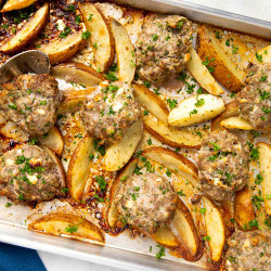 Sheet Pan Biftekia With Lemony Potato Wedges easy mains must