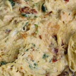 Spaghetti Squash Tuscan Chicken Alfredo