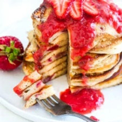 Strawberry Rhubarb Buttermilk Pancakes