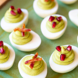 Avocado Deviled Eggs With Bacon And Pomegranate