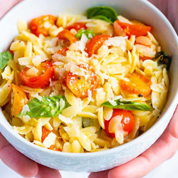 Orzo Pasta With Tomatoes, Basil And Parmesan