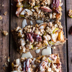 Brown Butter Caramelized Apple Crisp Bars W/pecan Streusel + Mascarpone Maple Glaze.