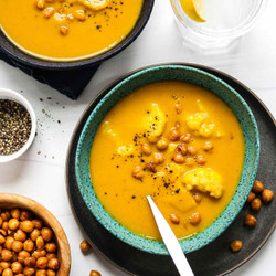 Butternut Squash &amp; Cauliflower Soup With Chickpea Croutons