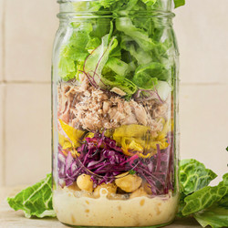 Crunchy Tahini Tuna Salad Jars With (just A Little) Spicy Tahini Dressing