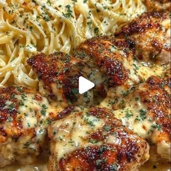 Creamy Garlic Butter Chicken With Alfredo Linguine