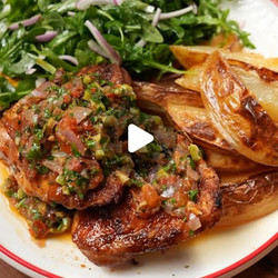 Sheet Pan Chicken And Potatoes With Olive Salsa