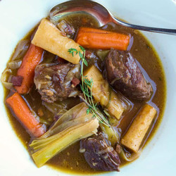 Beef Stew With Red Wine, Root Vegetables And Leeks