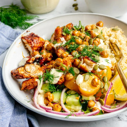 Chicken Quinoa Bowl With Crispy Chickpeas &amp; Garlic Aioli