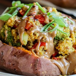 Quinoa &amp; Red Lentil Stuffed Sweet Potatoes