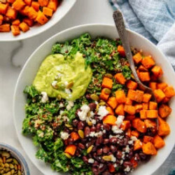 Southwestern Kale Power Salad With Sweet Potato, Quinoa &amp; Avocado Sauce