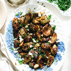Roasted Brussels Sprouts With Blue Cheese And Balsamic Vinegar