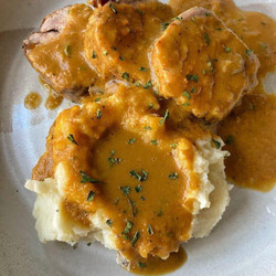 Pork Tenderloin with Roasted Vegetable Gravy