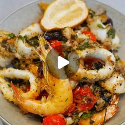 Calamari &amp; Prawn Oven Bake easy seafood tray bake