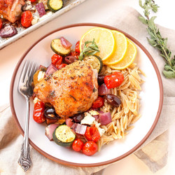 Sheet Pan Mediterranean Chicken Thighs &amp; Veggies (10-min Prep)