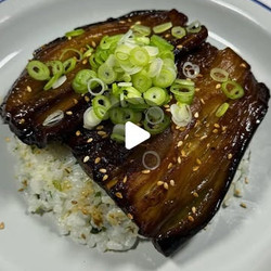 Unagi Style Eggplant With Furikake Rice