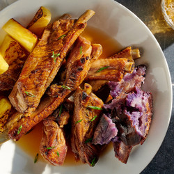 Sweet ’n’ Sour Spare Ribs With Smashed Purple Sweet Potatoes
