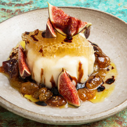 Fig Leaf Panna Cotta With Burnt Honey And Fig Chutney