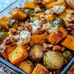 Roasted Zucchini, Brussels Sprouts, And Butternut Squash With Maple Walnuts And Goat Cheese