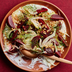 Beets And Farro With Honey-garlic Goat Cheese