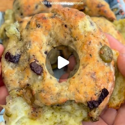 Olive Bagels Stuffed With Cheese &amp; Pesto