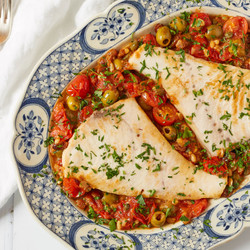 Pesce Spada Alla Ghiotta – Swordfish With Tomatoes, Olives And Capers
