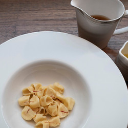 Parmigiano Tortellini, Quail And Chicken Consommé With Saffron