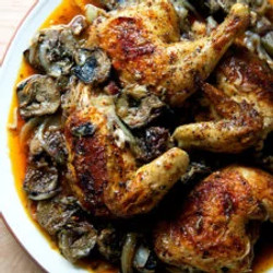 Spatchcocked Roast Chicken With Dates &amp; Artichoke Hearts