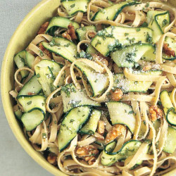 Fettuccine With Walnuts, Zucchini Ribbons, And Pecorino Romano