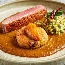 Goose Vindaloo With Confit Leg Aloo Tiki, Sprout And Chestnut Thoran And Apple Chutney