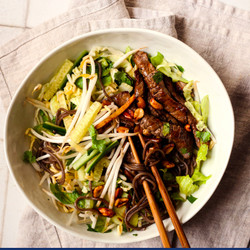 Sticky Ginger Beef Spring Roll Salad
