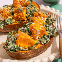 Buffalo Chicken Kale Caesar Stuffed Sweet Potatoes