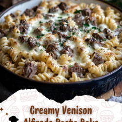 Creamy Venison Alfredo Pasta Bake