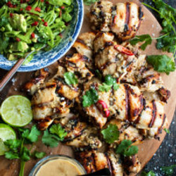 Grilled Coconut Chicken With Snap Pea Salad