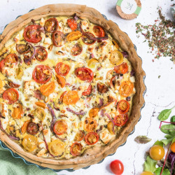 Cherry Tomatoes, Feta And Wild Herbs Quiche