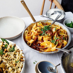 Pappardelle With Rose Harissa, Black Olive And Capers