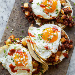 Chorizo And Fried Egg Breakfast Tacos