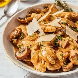 Chicken Skillet With Mushrooms And Slivered Parmesan