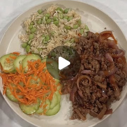 Asian-inspired Rice Bowl With Ground Beef And Cucumber Salad