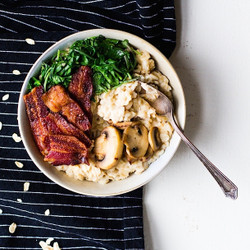 Savory Oatmeal With Bacon And Garlicky Greens