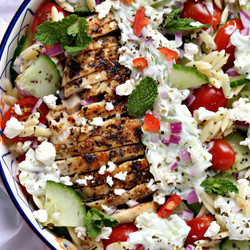 Greek Chicken Orzo Power Bowls
