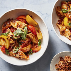 Dumpling Tomato Salad With Chile Crisp Vinaigrette