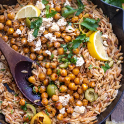 Toasted Lemon Pepper Orzo With Crispy Chickpeas