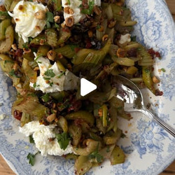 Warm Celery Agro Dolce Salad With Mozzarella And Hazelnuts