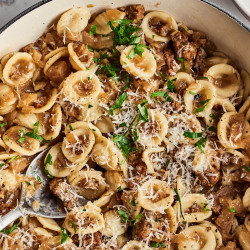 Caramelized Onion, Apple, And Sausage Pasta