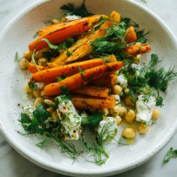 Hetty Cumin roasted carrots with lemony chickpeas and feta